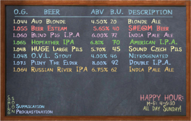 Sample of Russian River Brewing Company's Chalkboard